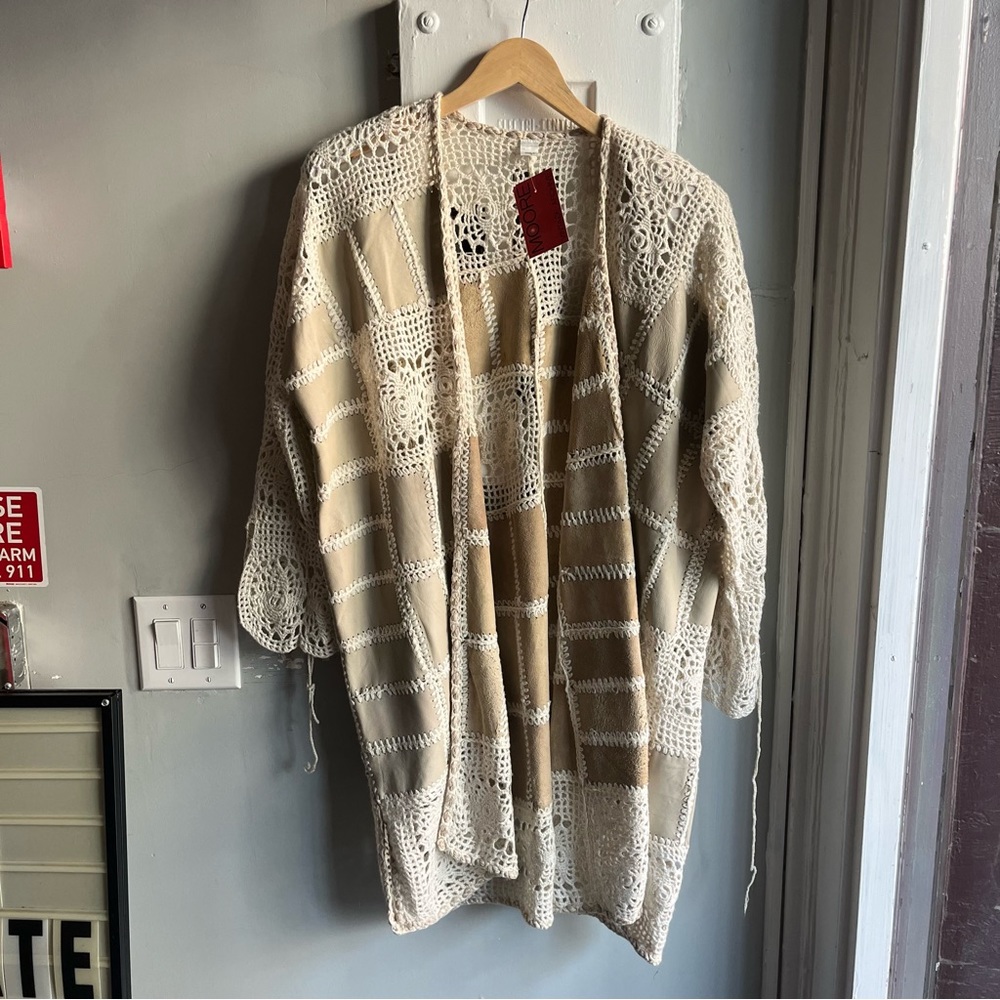 Vintage White Crochet And Leather Cardigan